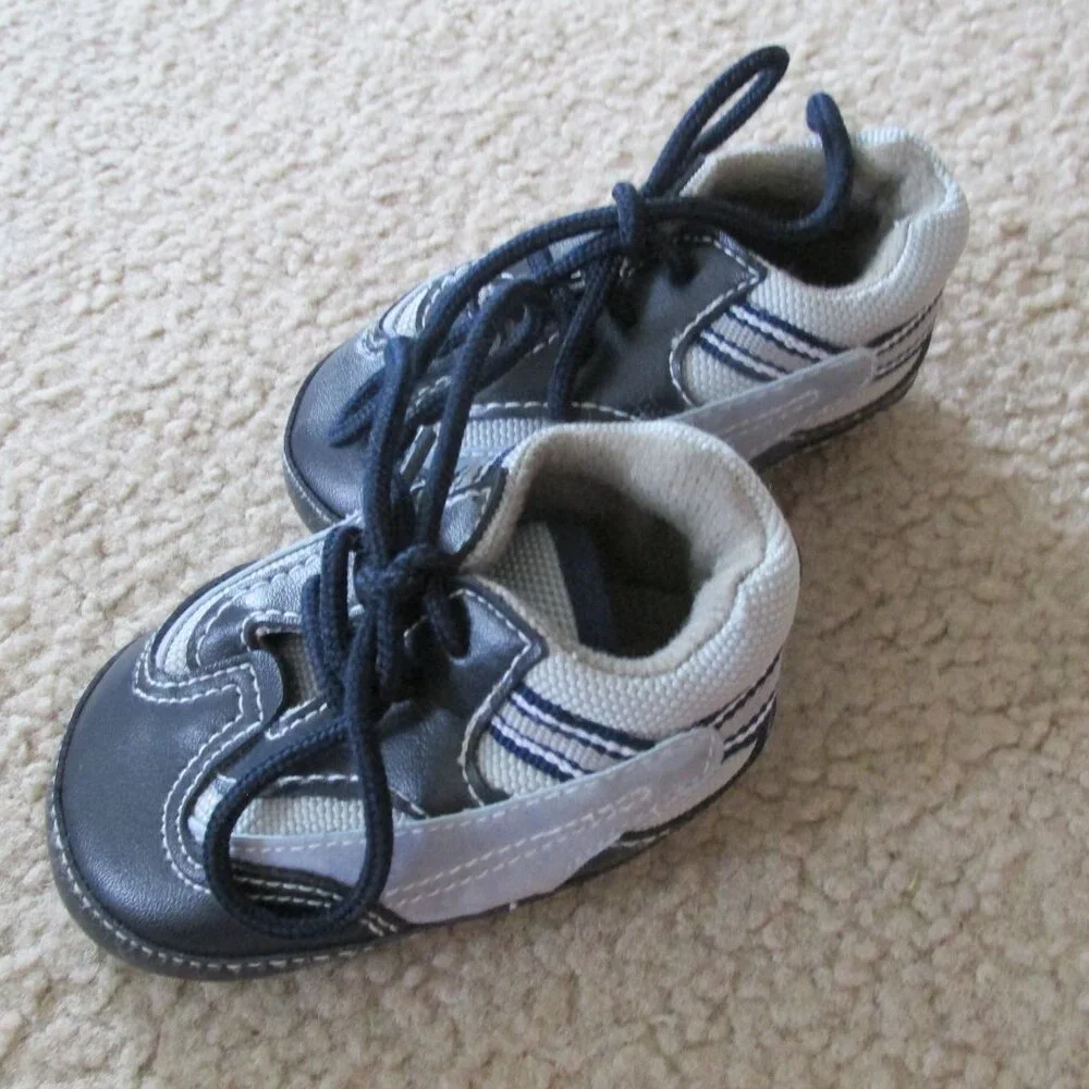 Sneaker Tennis Shoes Infant Baby Boys Size 3-9M Navy Blue Laces Ties‎